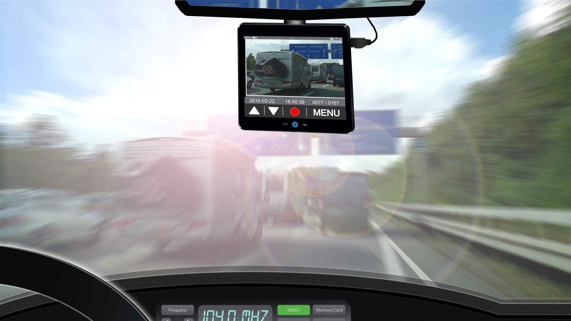street view from car dashboard