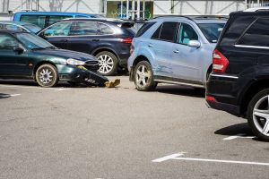 Car accident in the parking lot.